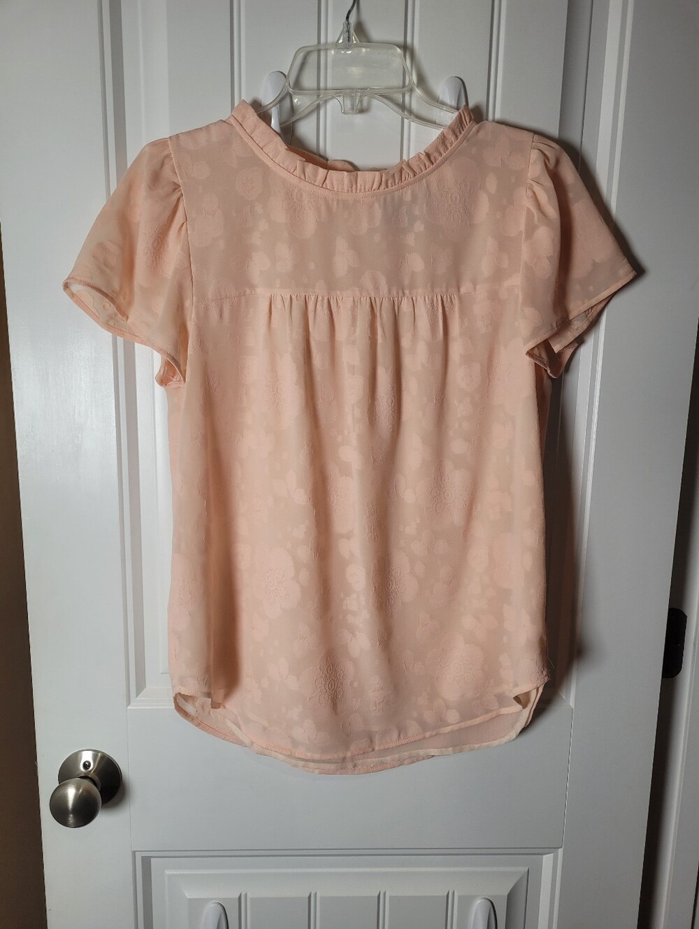 Loft Women's Peach Floral babydoll tunic Short-Sleeve Blouse.  Size s - Picture 2 of 5